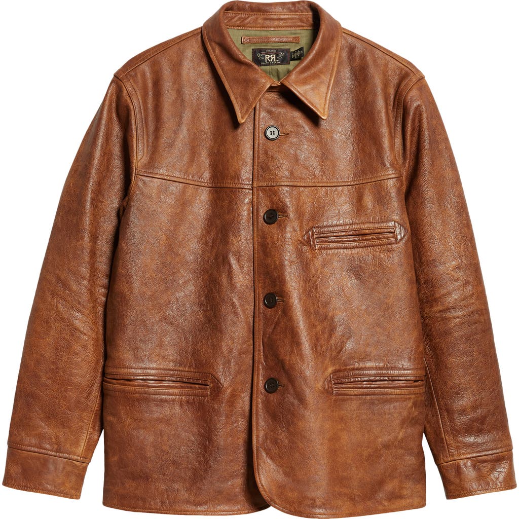 Double Rl Bradley Leather Car Coat In Vintage Tan