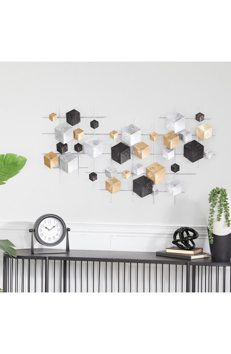 WILLOW ROW Multicolored Metal 3D Cube Relief Geometric Wall Decor, Alternate, color, 