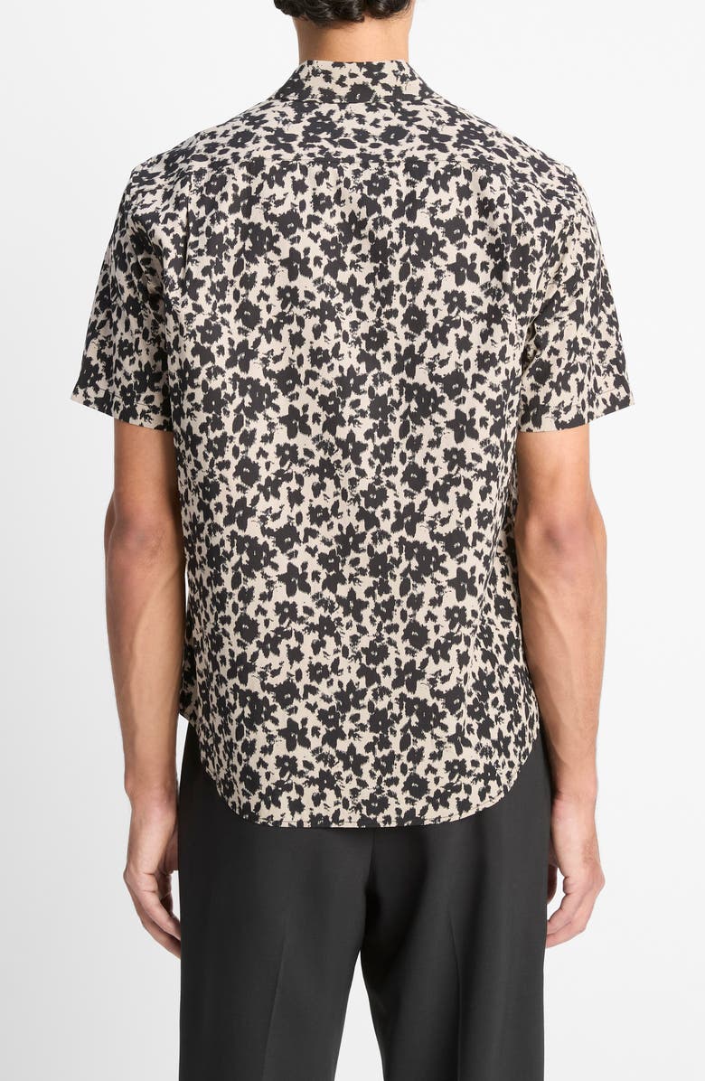 Vince Star Lily Floral Short Sleeve Lyocell & Cotton Button-Up Shirt, Alternate, color, Putty/ Black