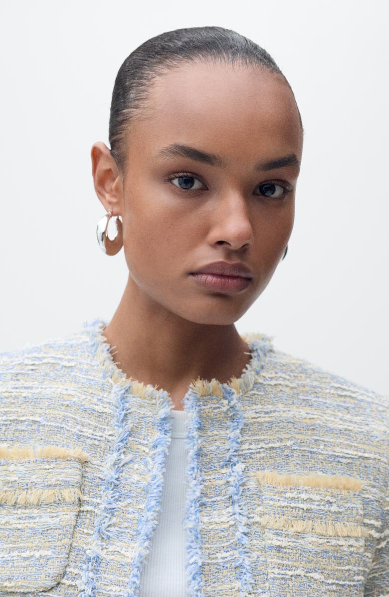 MANGO Fringe Detail Cotton Blend Tweed Jacket, Alternate, color, 