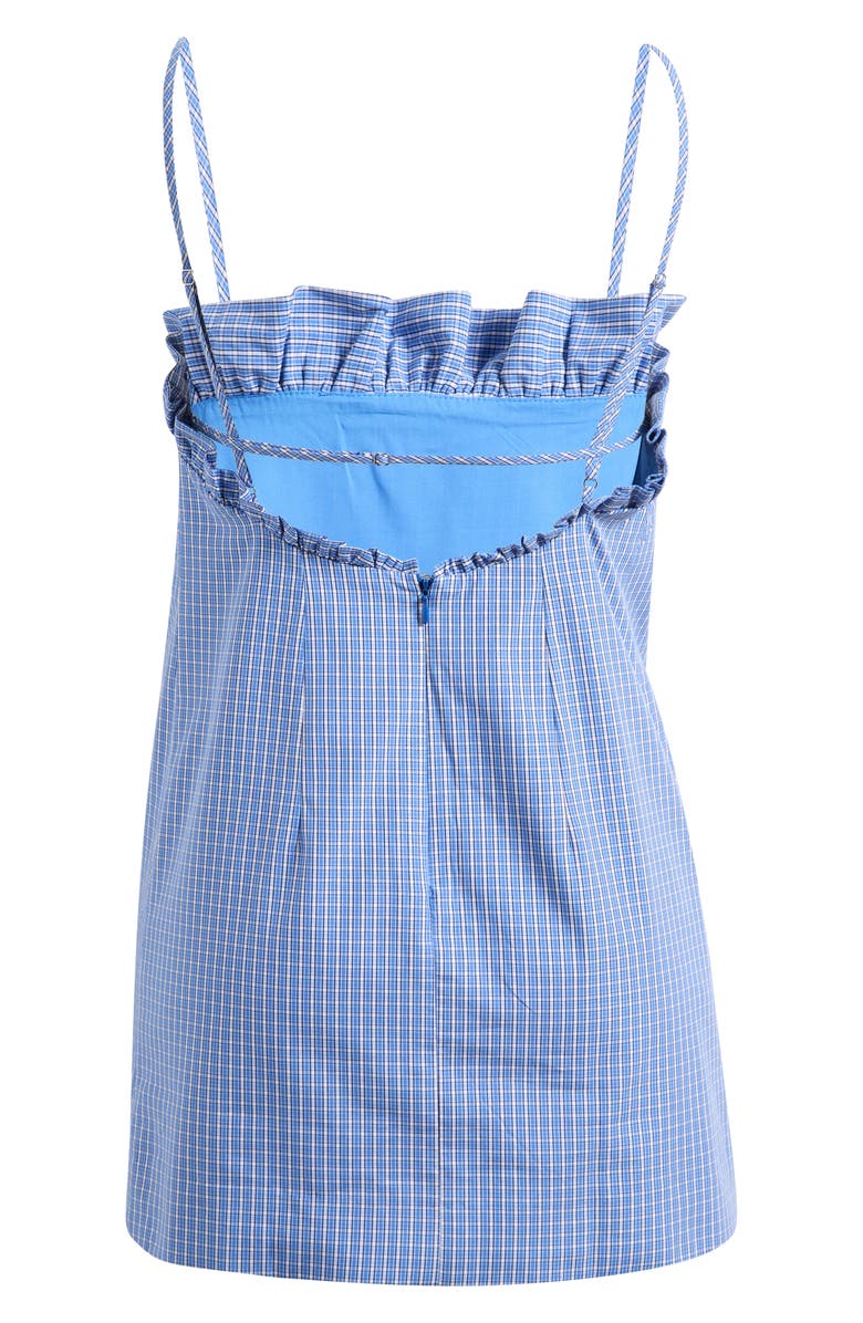 MANGO Featuring Hailey Bieber Frill Neck Cotton Minidress, Alternate, color, Blue