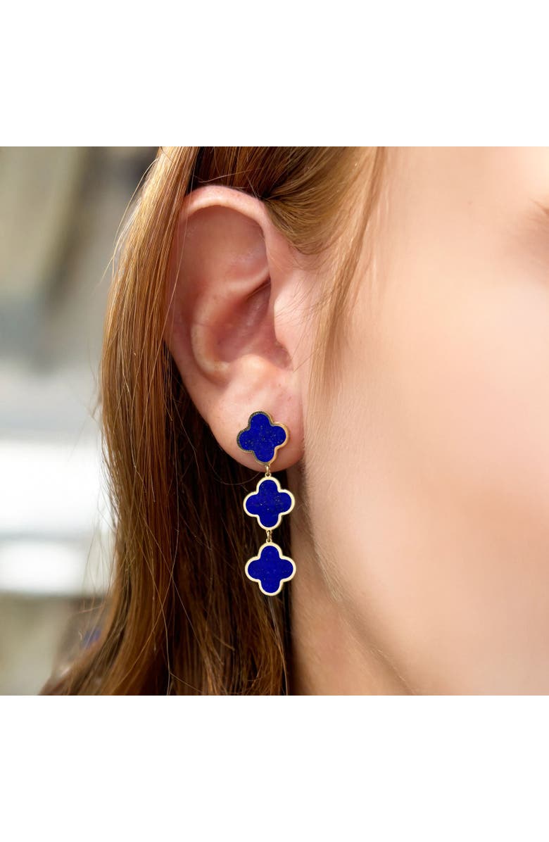 The Lovery Fine Jewelry Lapis Clover Dangle Earrings, Alternate, color, Lapis