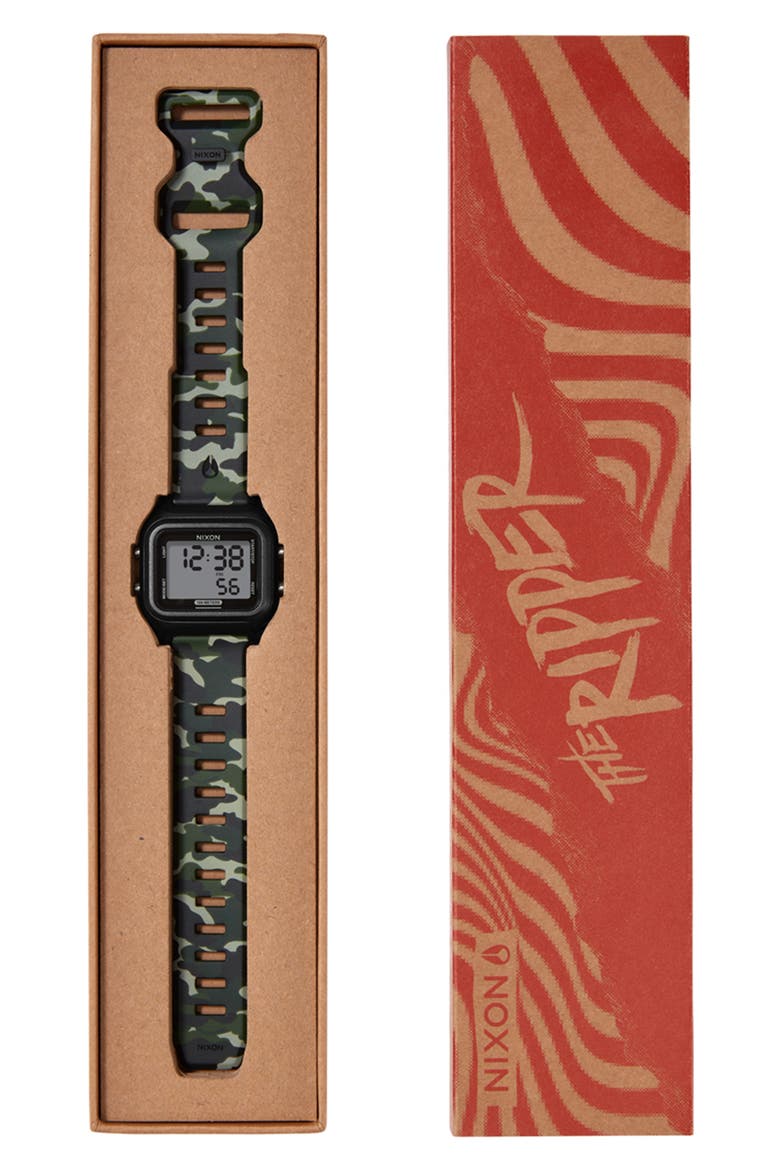 The Ripper Silicone Strap Digital Watch, 36.5mm, Alternate, color, BLACK / CAMO