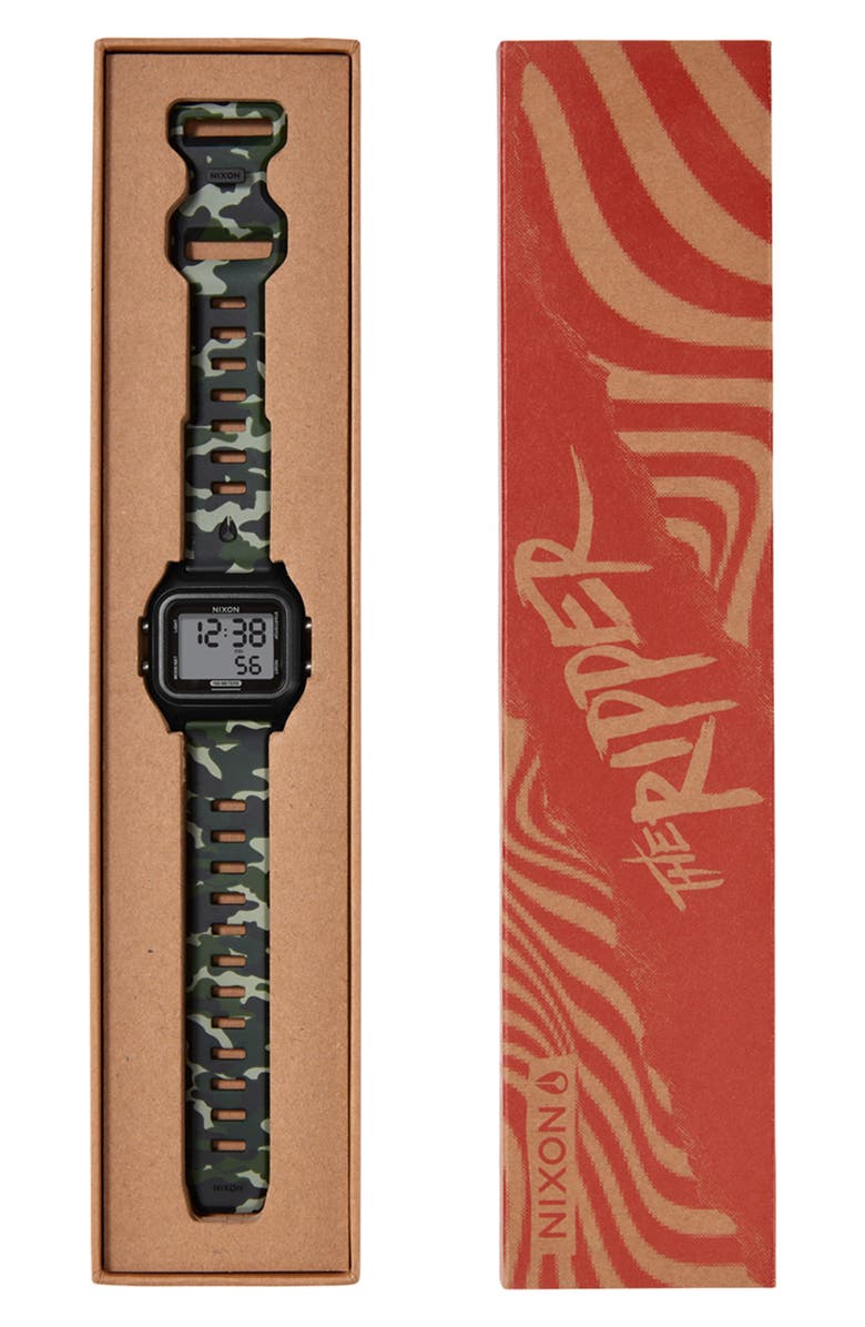 Nixon The Ripper Silicone Strap Digital Watch, 36.5mm, Alternate, color, Black / Camo