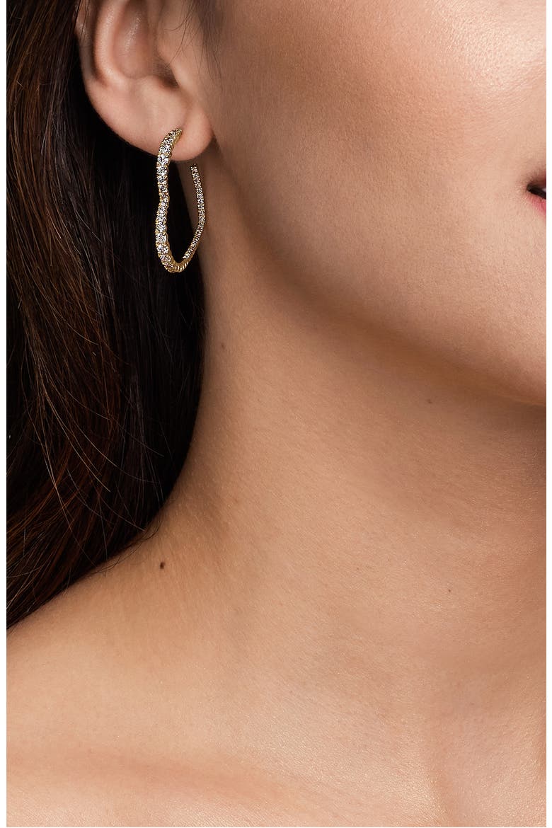 Graduated Diamond Heart Hoop Earrings, Alternate, color, YELLOW GOLD