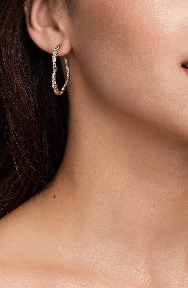 LANA Graduated Diamond Heart Hoop Earrings, Alternate, color, Yellow Gold