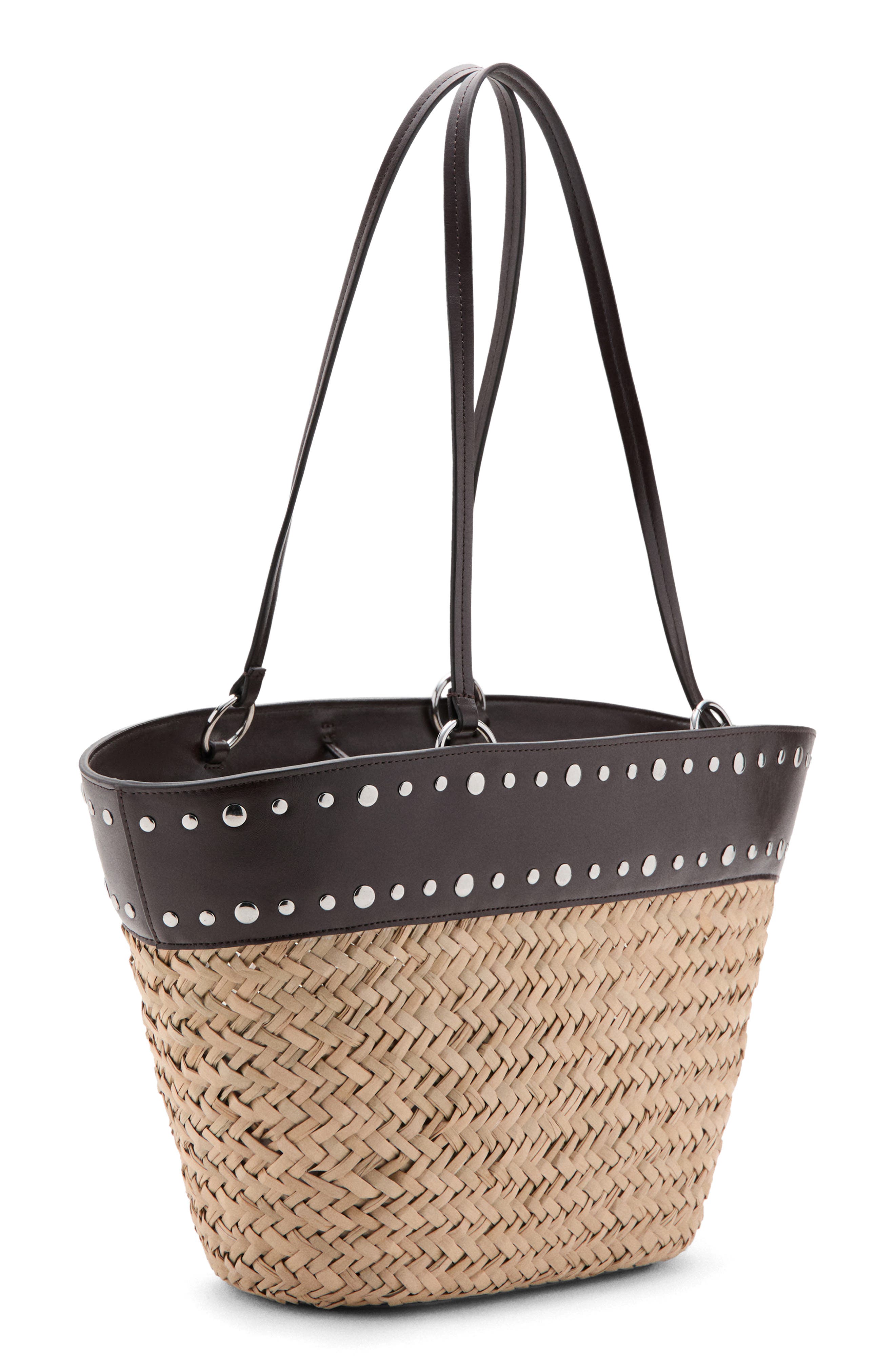 MANGO Studded Raffia Shopper Bag, Alternate, color, 