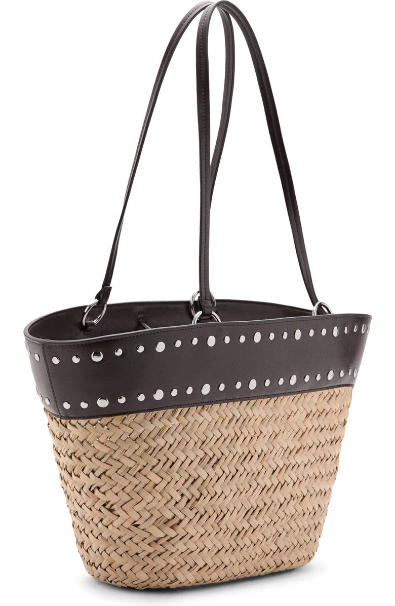 MANGO Studded Raffia Shopper Bag, Alternate, color,