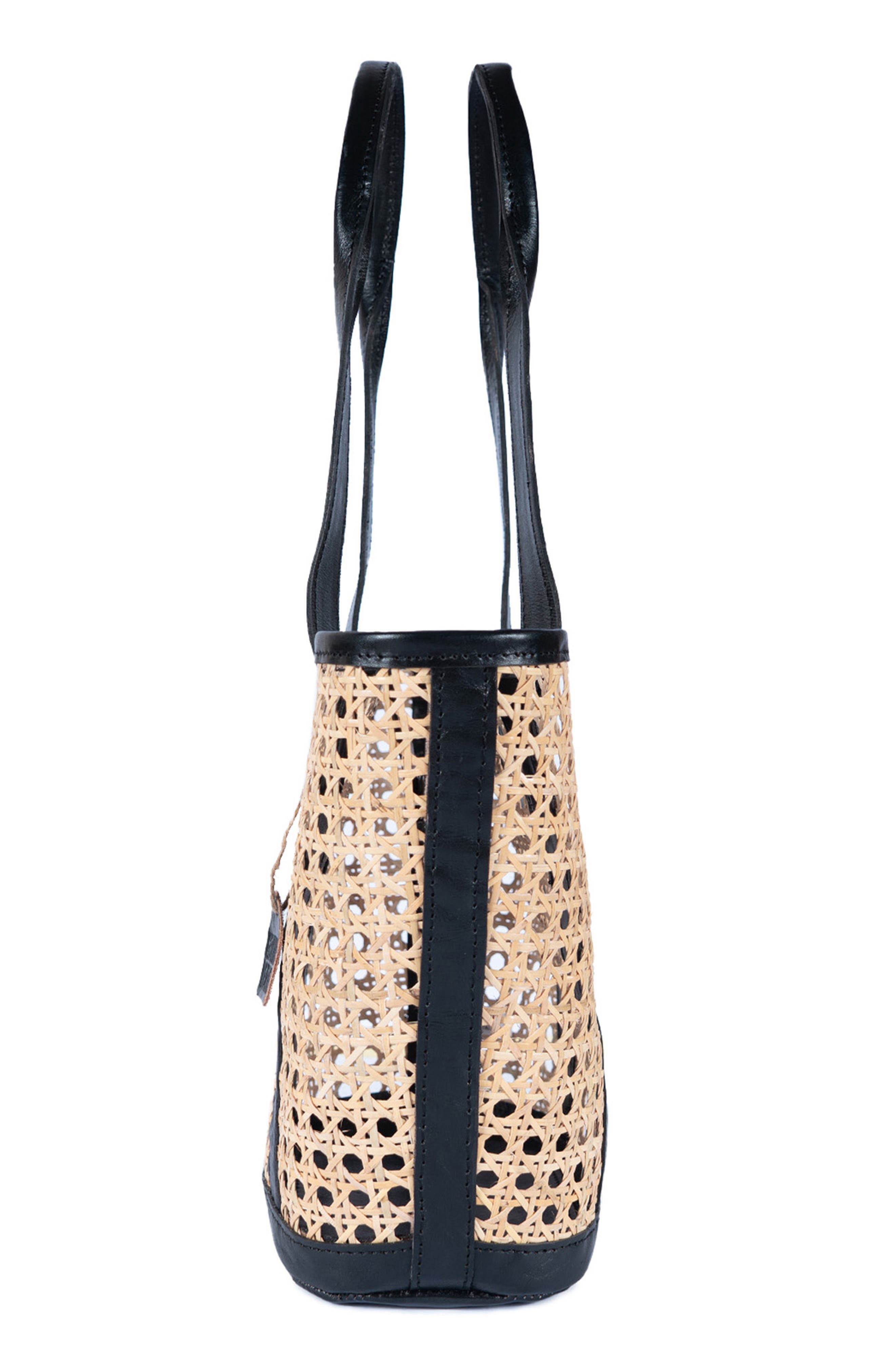 Jelavu Sandi Rattan & Leather Tote Bag, Alternate, color, Beige/ Black