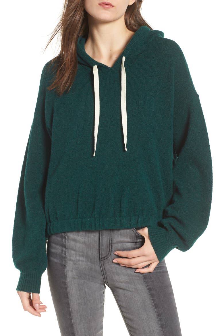 Cinched Hem Bouclé Hoodie, Main, color, GREEN BOTANICAL