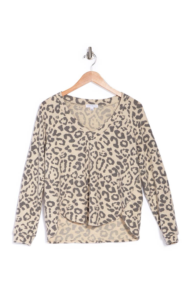 Socialite V-Neck Long Sleeve Brushed Knit Lounge Top, Alternate, color, 