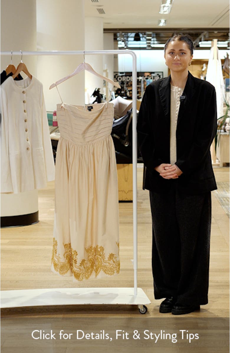 Embroidered Pintuck Strapless Maxi Dress, sales video thumbnail