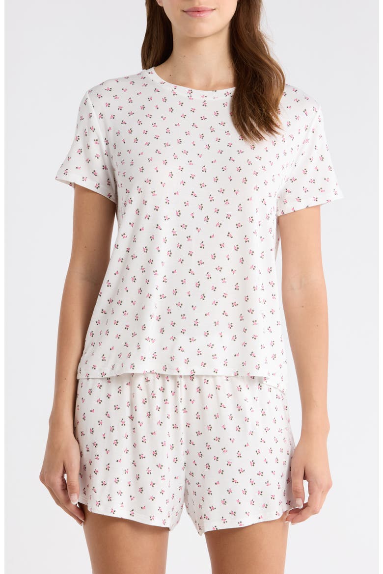 Jersey Shortie Pajamas, Main, color, IVORY- PINK ROSETTE DITSY