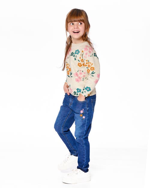 Deux Par Deux Jeans With Frayed Hems And Floral Embroideries In Blue