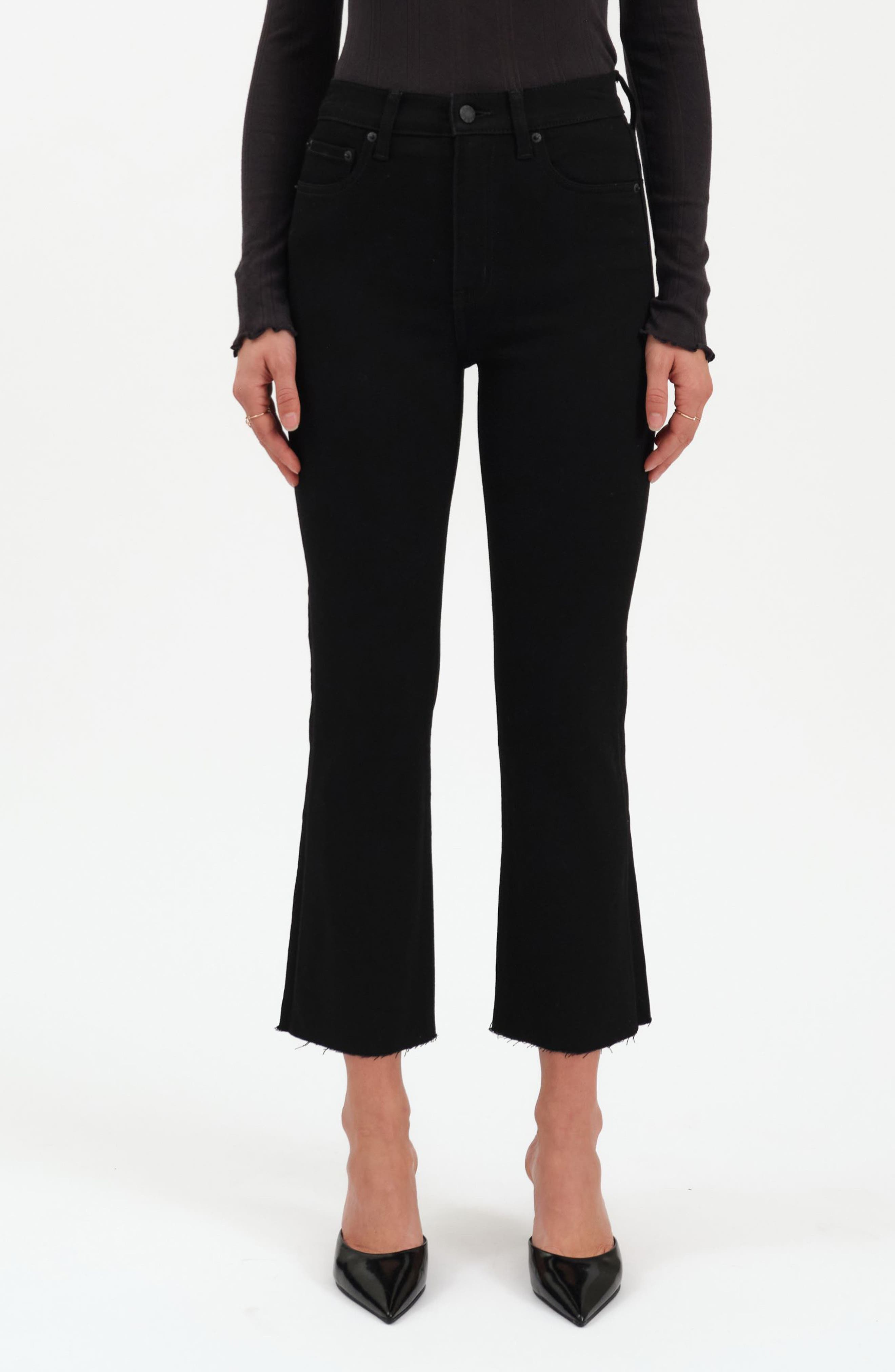 DAZE Shy Girl High Waist Raw Hem Crop Flare Jeans