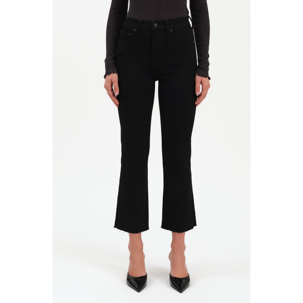 Daze Shy Girl High Waist Raw Hem Crop Flare Jeans In Black