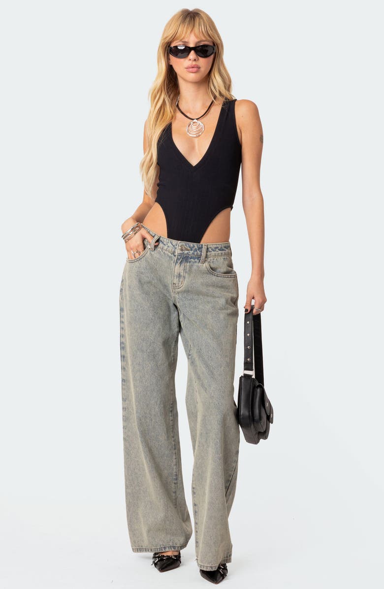 EDIKTED High Cut Bodysuit, Alternate, color, Black