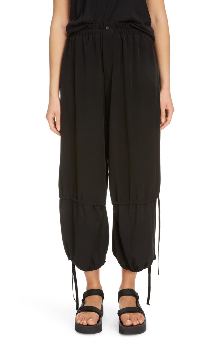 Y's by Yohji Yamamoto Gathered Mixed Media Crop Pants, Main, color, 