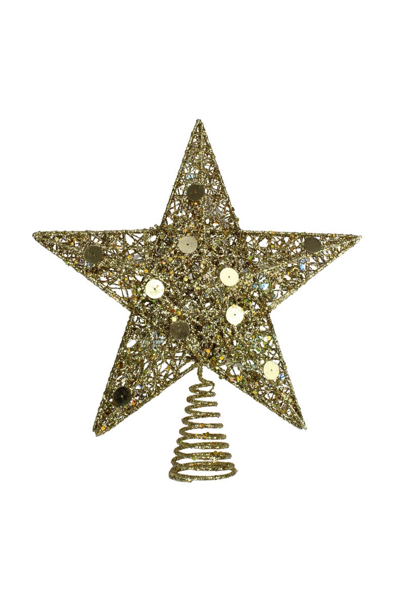 Northlight 11.5" Pre-Lit Gold Glittered Star Christmas Tree Topper - Multi Color Lights, Main, color, Gold