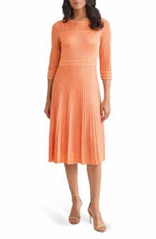 Misook Pleated Geometric Knit Midi Dress