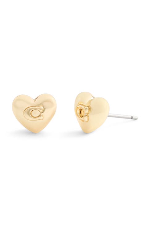 Signature C Puffy Heart Stud Earrings