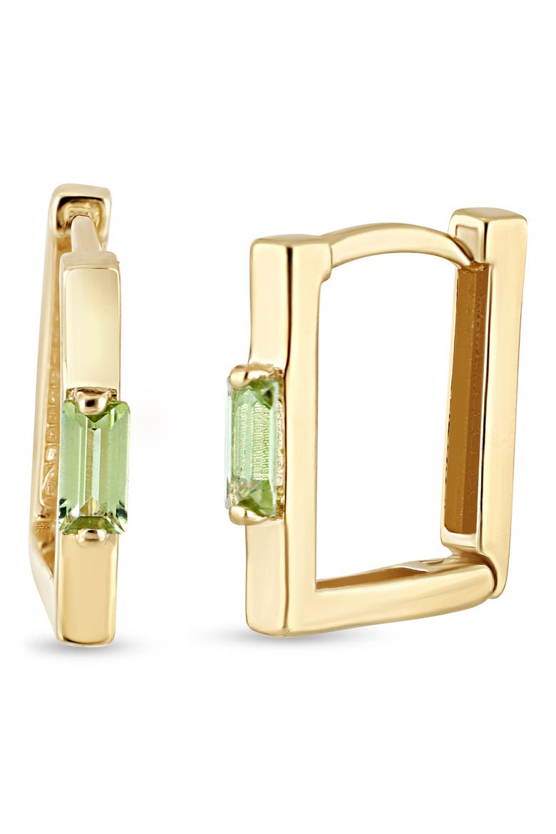 14K Gold Color Square Huggie Hoop Earrings (Online Trunk Show), Main, color, 14K YELLOW GOLD/ PERIODOT
