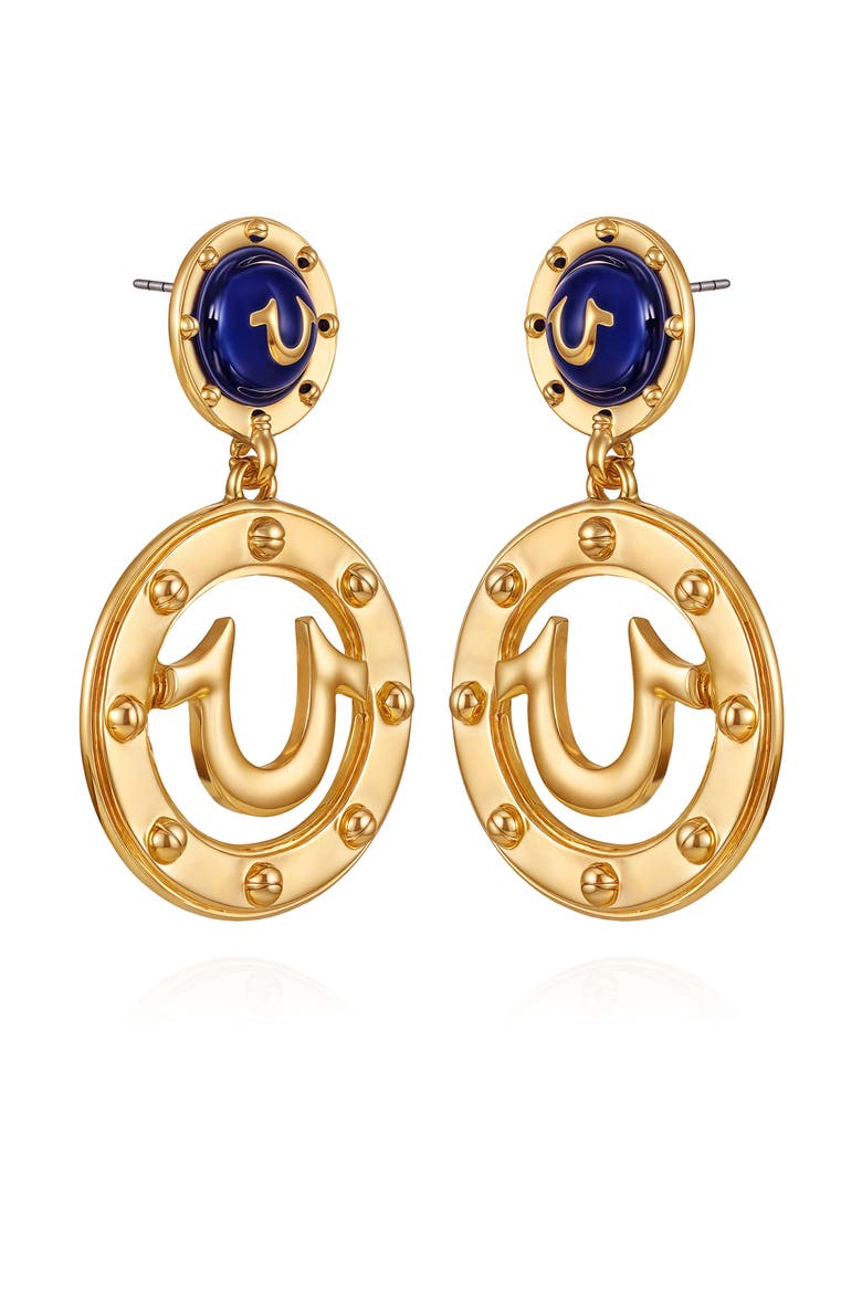 Studded horseshoe drop earring, Alternate, color, goldtone