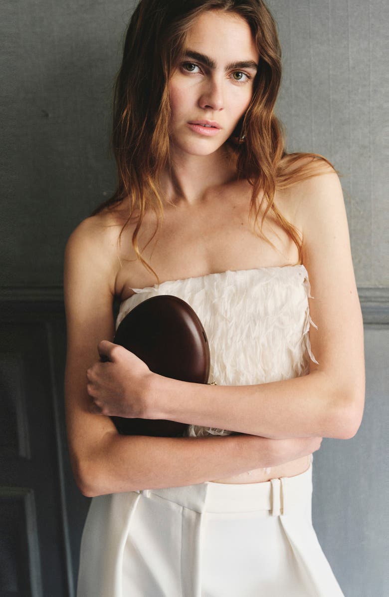 MANGO Textured Fringe Strapless Crop Top, Alternate, color, Vanilla