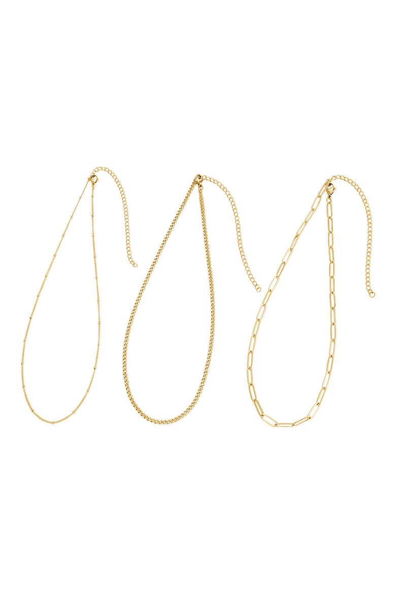 Tarnish Resistant Set of 3 Assorted Chain Necklaces, Alternate, color, GOLD