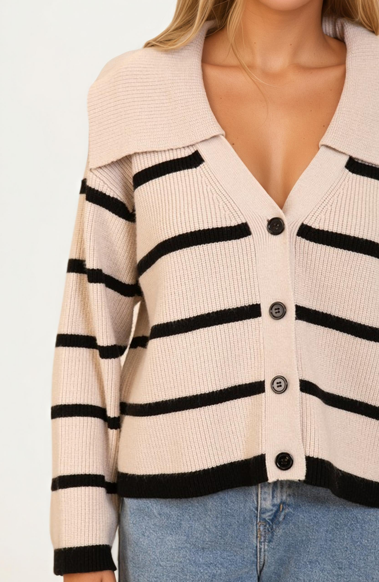 Knit and Lounge Striped Knit Wide Collar Contrast Trim Cardigan, Alternate, color, 