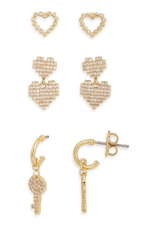 Leith 3-pack Faux Pearl & Cz Heart Earrings In Gold