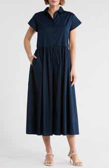 Nordstrom Drop Waist Button Front Cotton Midi Dress