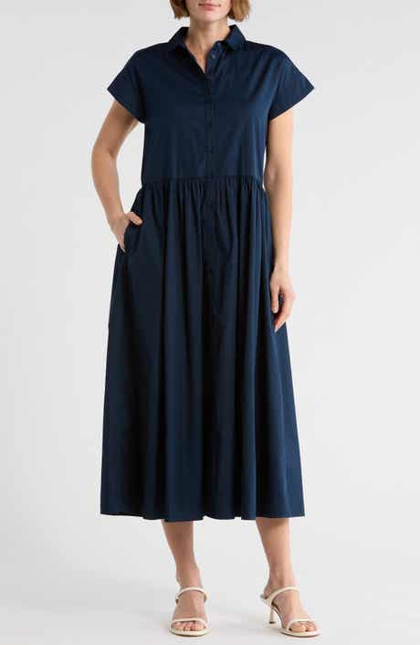 Nordstrom Drop Waist Button Front Cotton Midi Dress