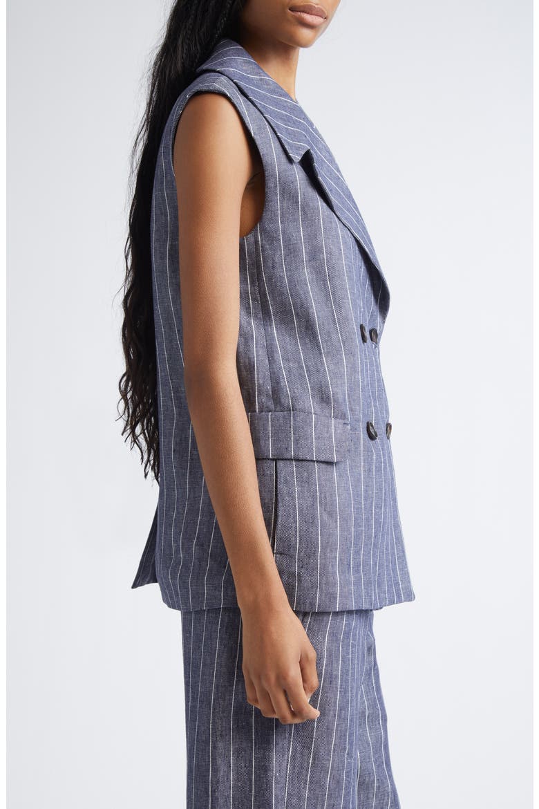 Ballo Pinstripe Double Breasted Linen Vest, Alternate, color, ULTRAMARINE