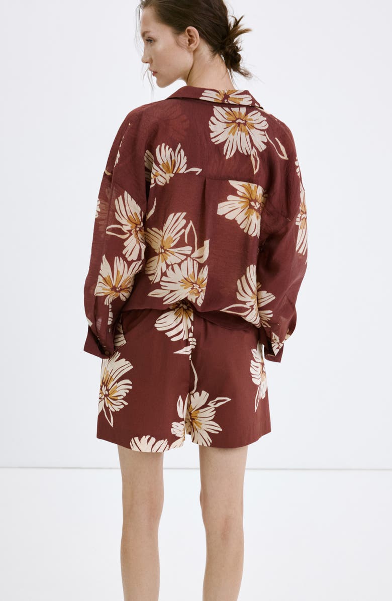 MANGO Floral Cotton Shorts, Alternate, color, Burgundy