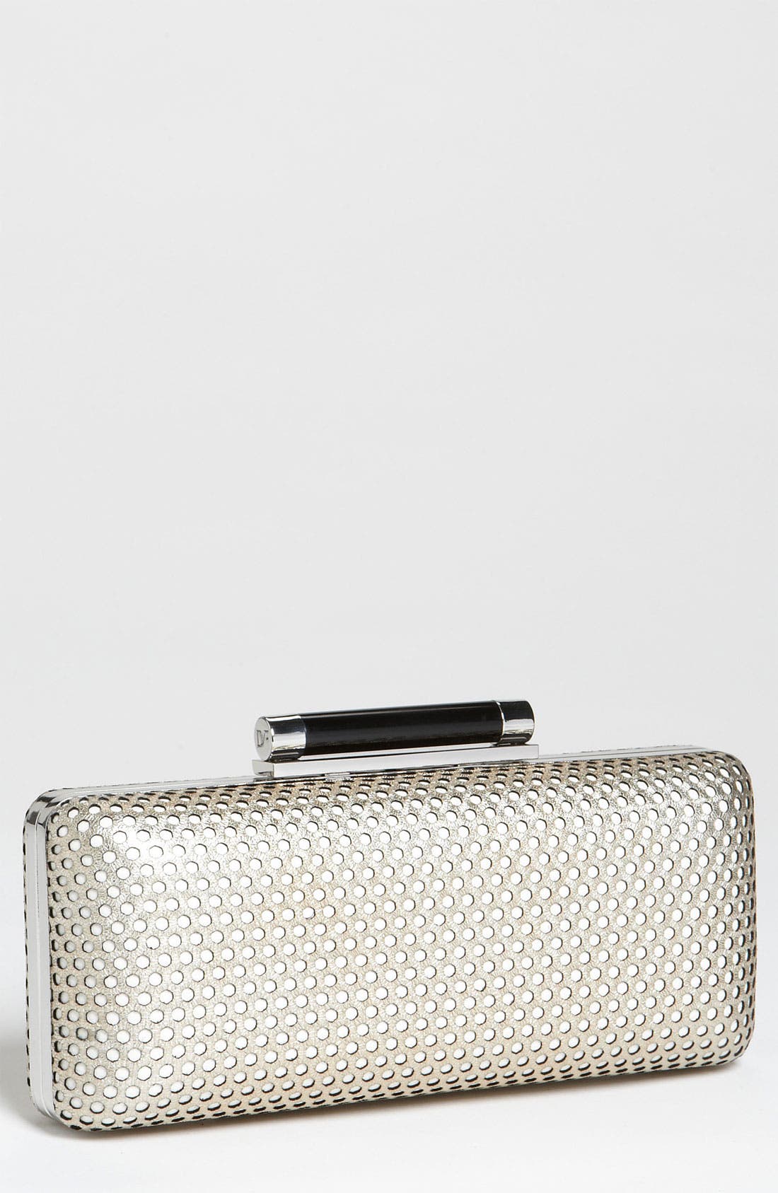 'Tonda' Perforated Metallic Leather Clutch, Main, color, SILVER
