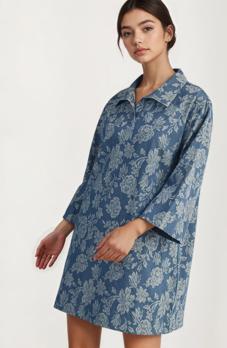 Knit and Lounge Floral Denim Shift Dress, Alternate, color, Floral Denim
