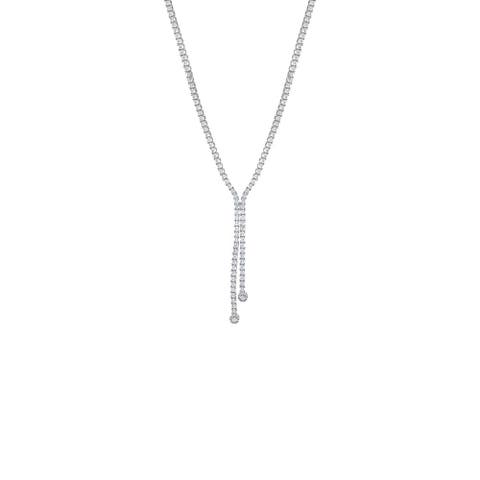 CZ Double Overlay Drop Lariat Tennis Necklace