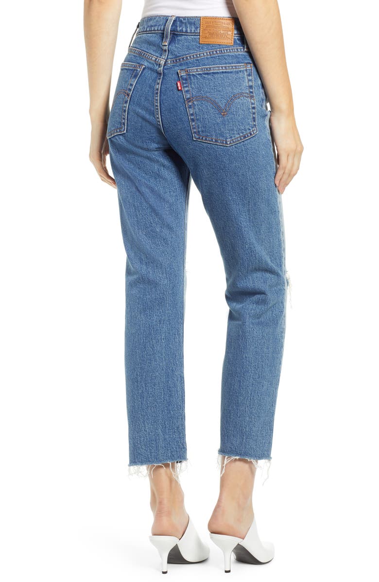 Levi's<sup>®</sup> Wedgie High Waist Ripped Crop Straight Leg Jeans, Alternate, color, 