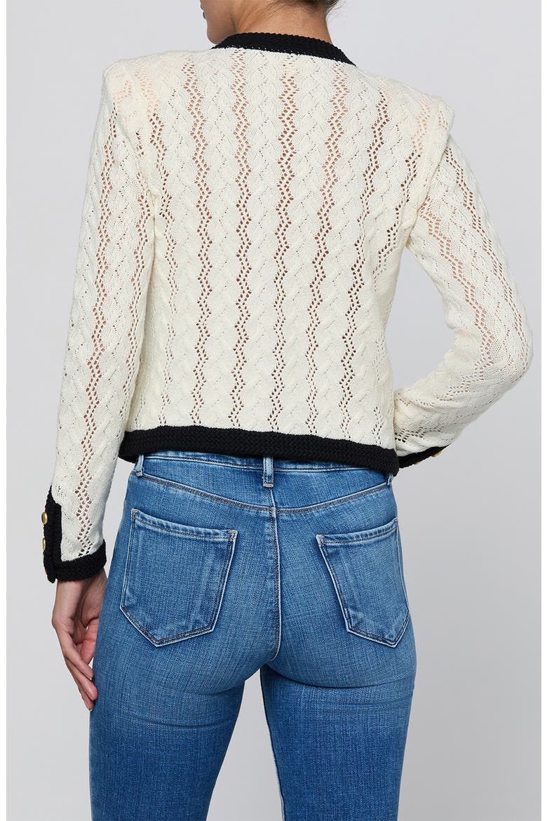 Zephyra Pointelle Open Front Cardigan, Alternate, color, IVORY/ BLACK