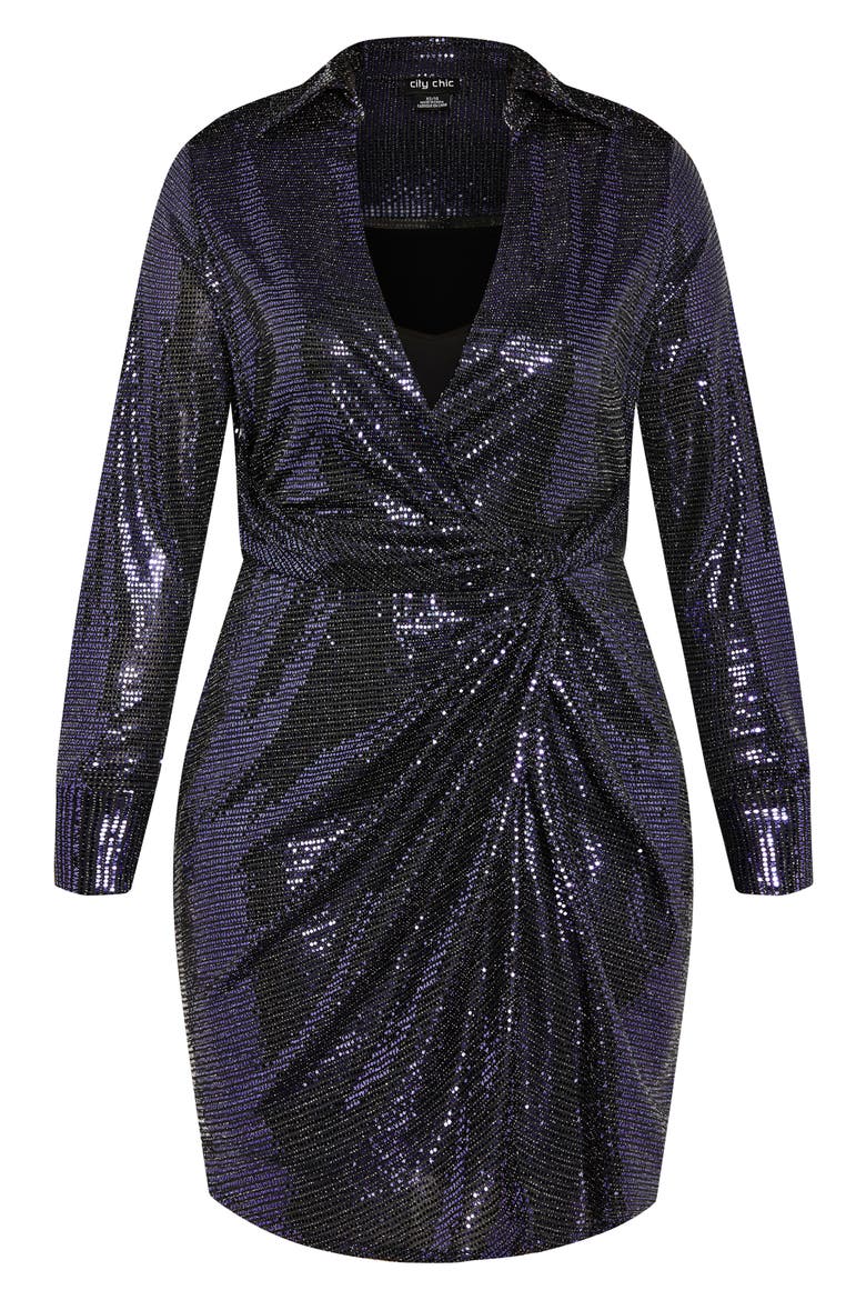 Aylin Faux Wrap Sequin Dress, Alternate, color, NAVY