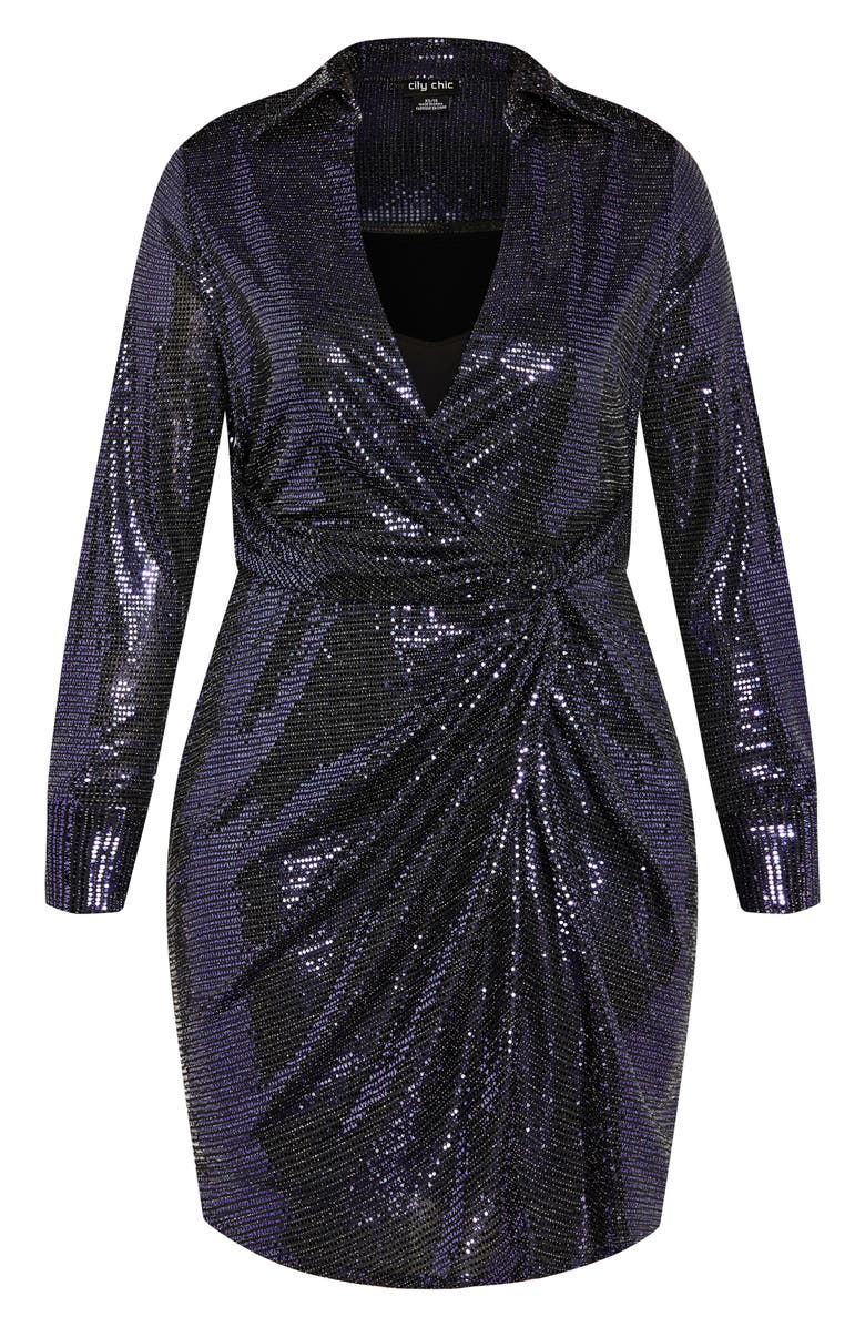City Chic Aylin Faux Wrap Sequin Dress, Alternate, color, Navy