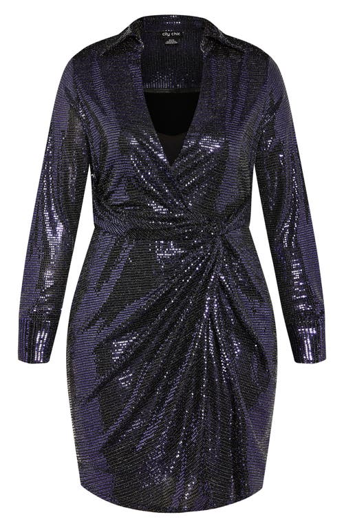 City Chic Aylin Faux Wrap Sequin Dress In Blue