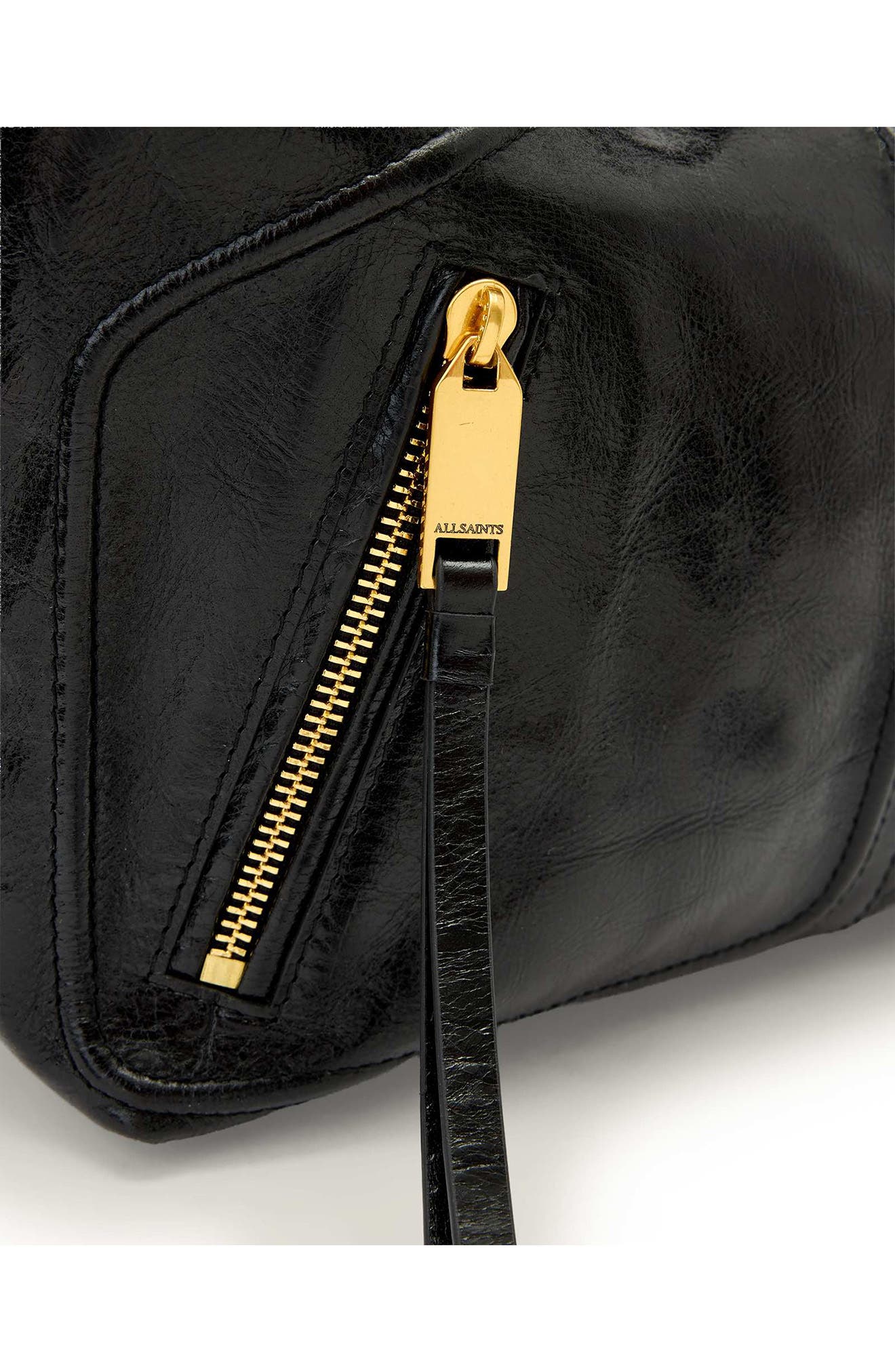 AllSaints Jean Ray Leather Shoulder Bag, Alternate, color, Black