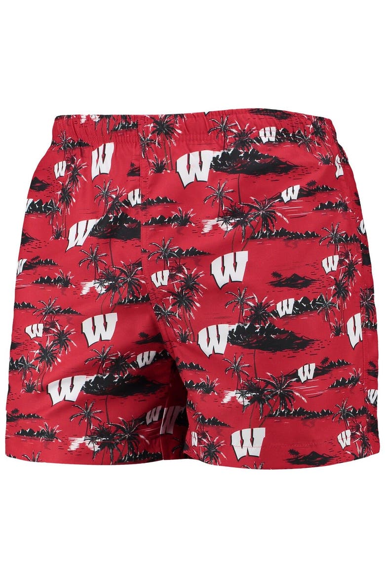 Men's FOCO Red Wisconsin Badgers Island Palm Swim Trunks, Alternate, color, Red