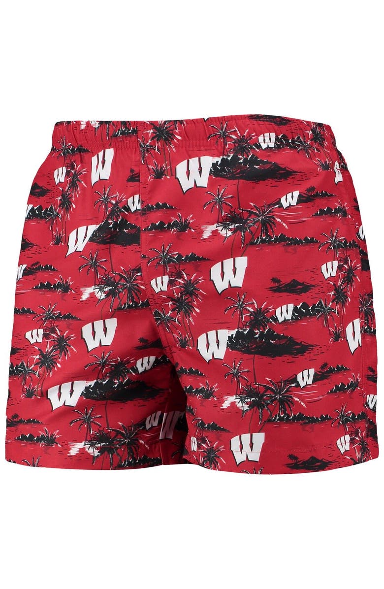 FOCO Men's FOCO Red Wisconsin Badgers Island Palm Swim Trunks, Alternate, color, Red