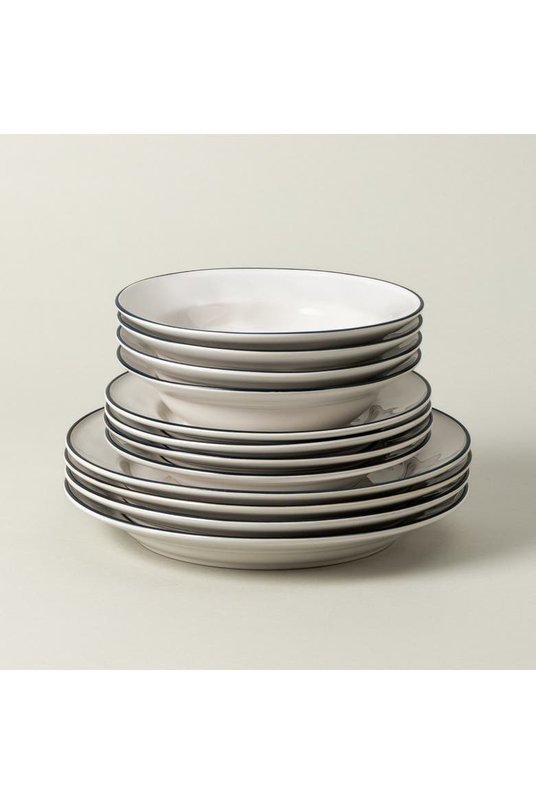 Beja 12-pc place setting w/ pasta bowl, Main, color, White & blue