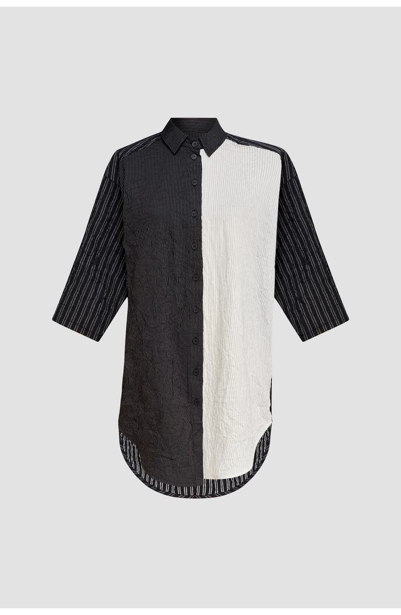Alembika Crinkle patchwork stripes button-up shirt, Alternate, color,