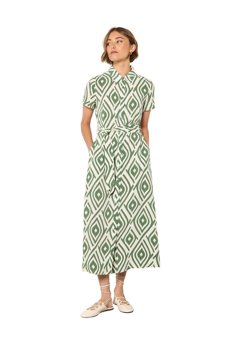 Short Sleeve Midi Shirt Dress, Main, color, Green