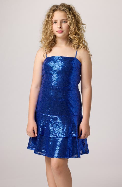 Sequin Bow Back Tiered Dress